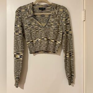 Green Heather Stripe Sweater Crop Top